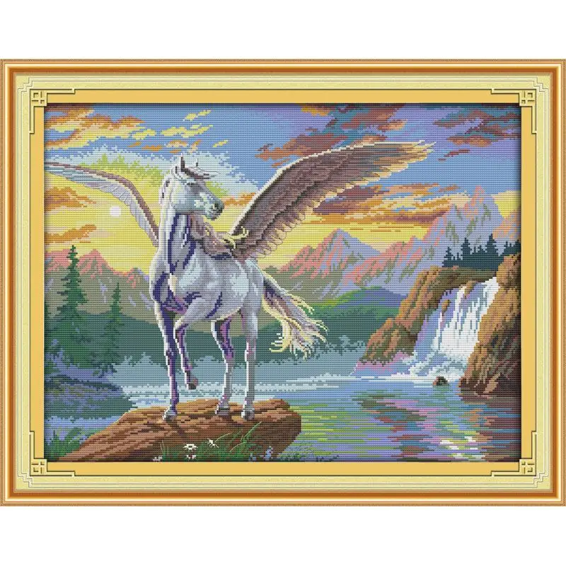 

Joy Sunday Flying Horse Printed Canvas Counted Cross Stitch Kit Stamped Cross Stitch Pattern Cross-stitch Embroidery Needlework