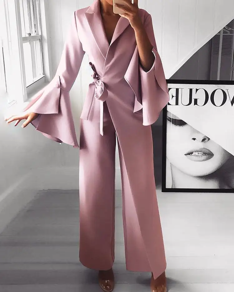 Женский комбинезон с длинным рукавом элегантный офисный расклешенным и широкими