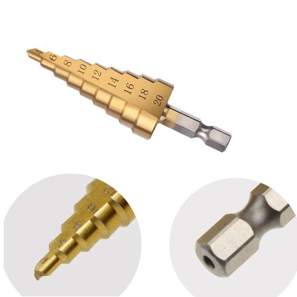 3PCS HSS Straight Groove Step Drill Bit 4-32/4-20/4-12mm Titanium Coated Wood Metal Hole Cutter Core Tapered Drilling Power Tool |