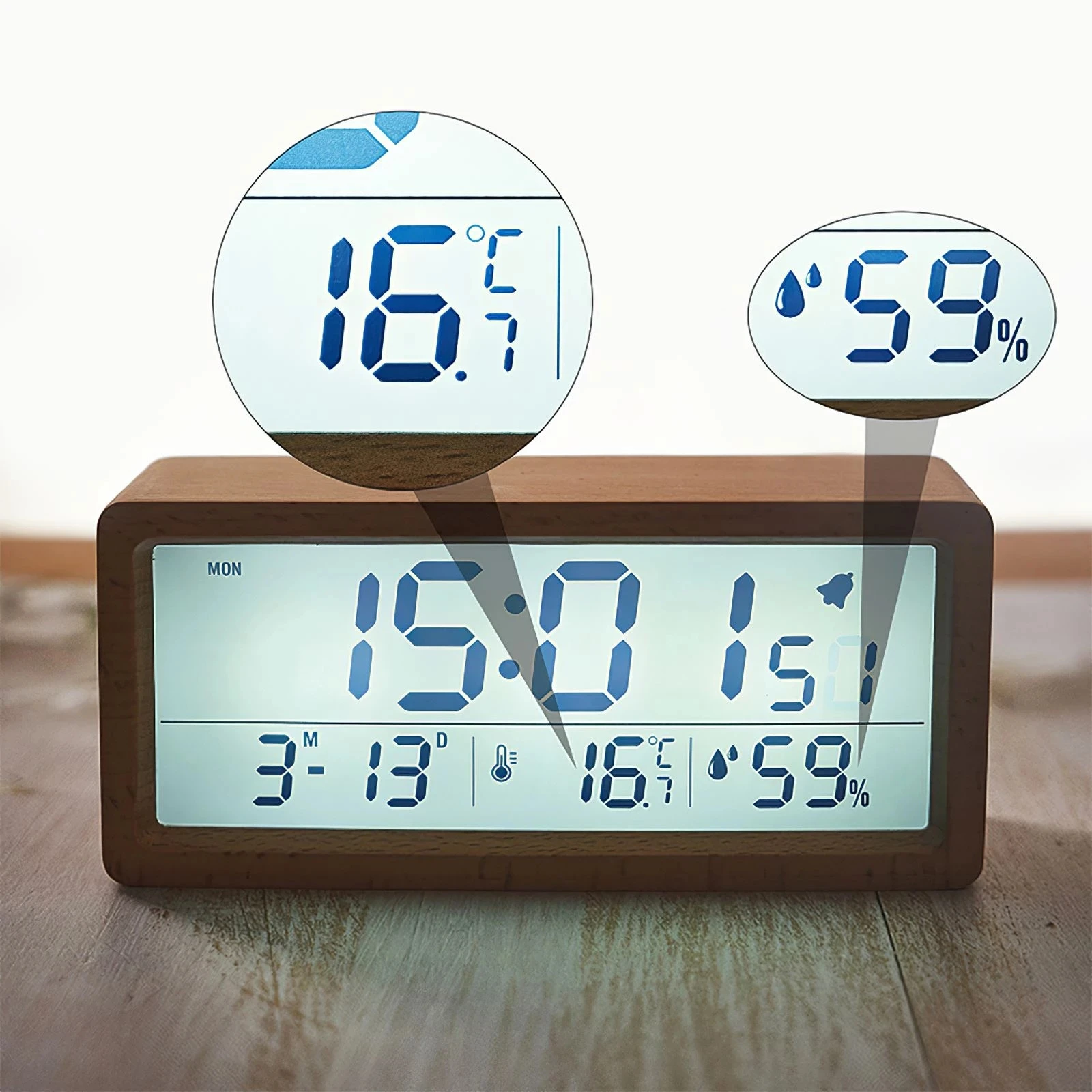 

Original Xiaomi Multifunctional Solid Wood Clock Luminous Alarm Clock Luminous Bedside Clock Large Screen Wooden Alarm Clock