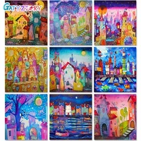 gatyztory diy painting by numbers cartoon house on canvas oil pictures for adults acrylic frame home decoration coloring by numb