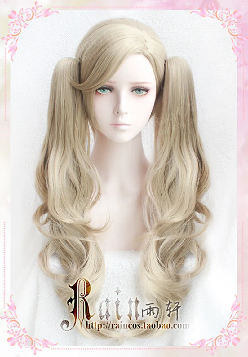 P5 Persona 5 Anne Takamaki Long Curly Linen Cos Hair With 2 Clips On Ponytails Heat Resistant Cosplay Costume Wig |