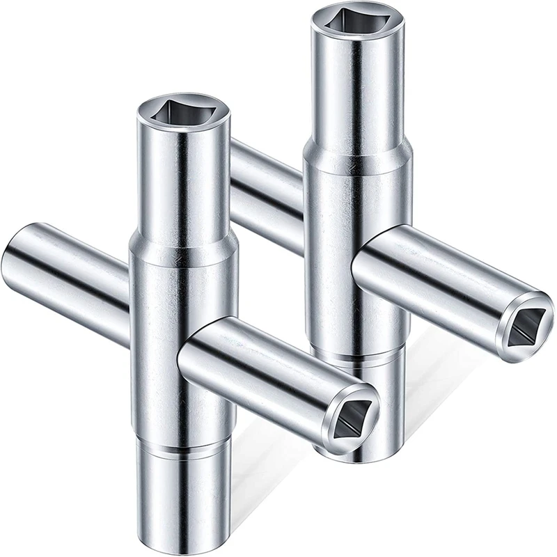 

2 Pieces 4-Way Sillcock Key Steel Sillcock Wrench Silver Water Utility Key For Hose Bib Spigot Valve