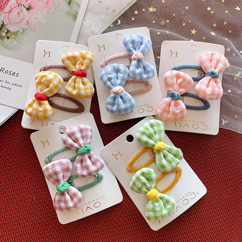 

2pcs/set Lattice Cloth Baby Bow-knot Children's Hairpin Lovely Hairclips Hair Accessories Korean Style Hair Ornament As Gift