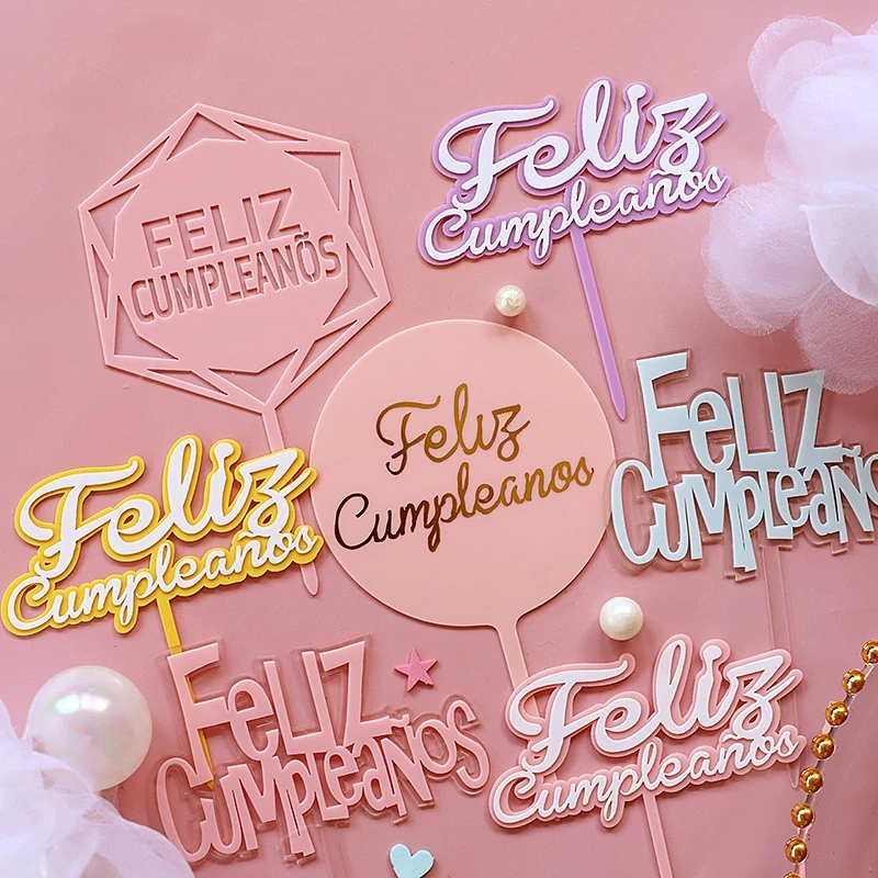 

Feliz cumpleaños. Español Acrylic Candy color Happy Birthday Cake Topper in Spanish for Party Decoration Baking Supplies