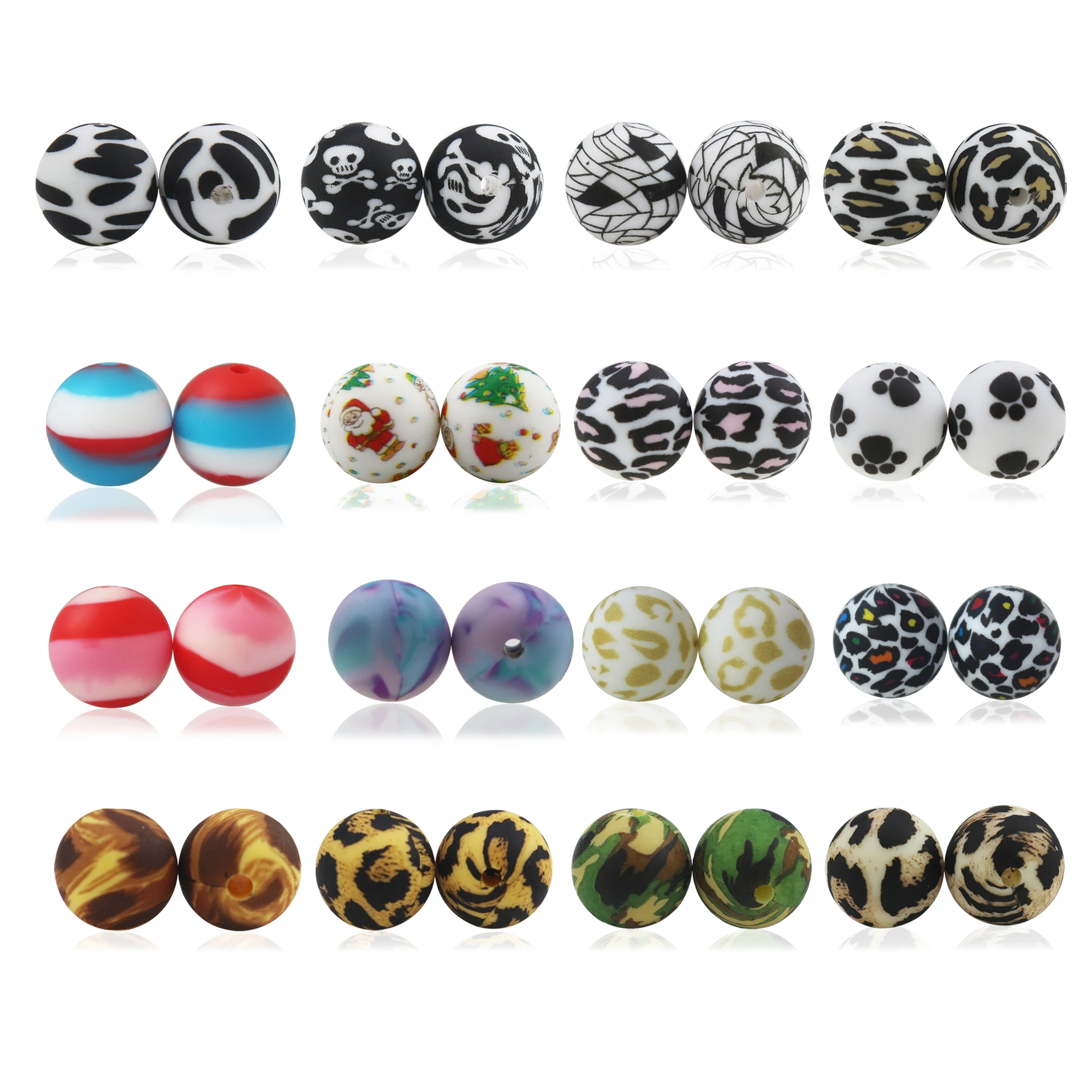 

Silicone Beads 10Pcs Leopard Print 12mm 15mm Baby Teether Teething Beads Tie-dye DIY Jewelry BPA Free Pacifier Clip Making