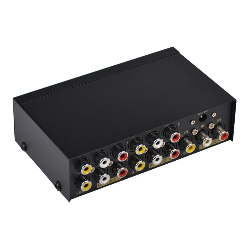 

4 Port 1x4 Box AV Video Audio RCA Splitter Metal Housing 1 in 4 out Screen for DVD HDTV Power Adapter Distributor
