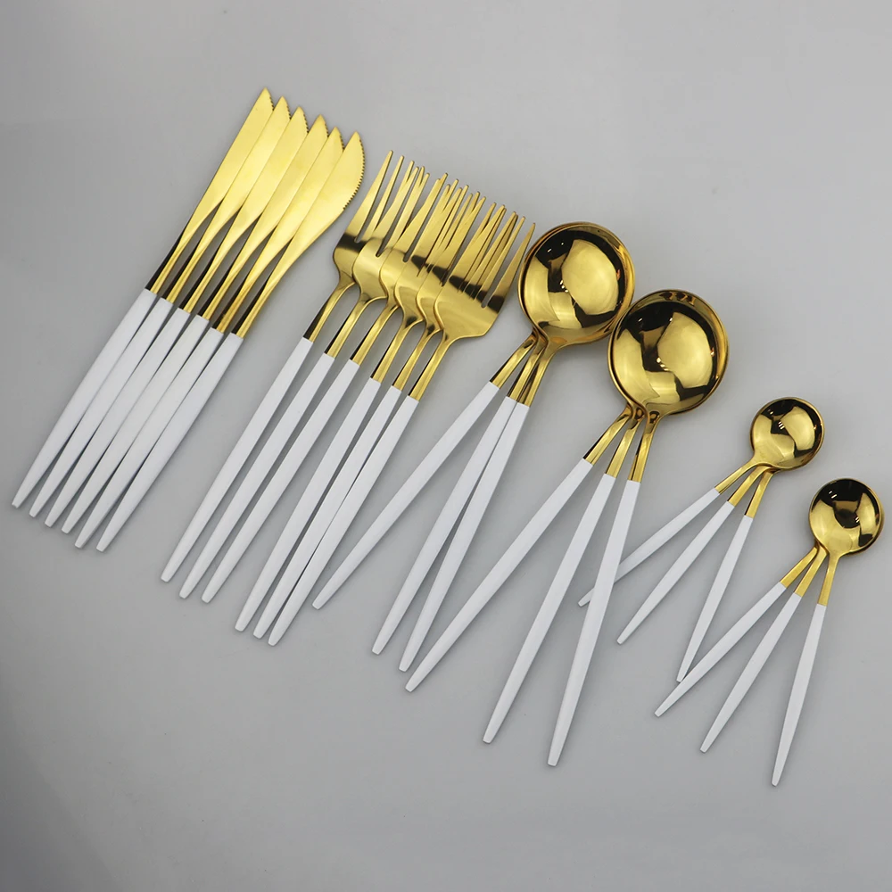 

24Pcs/Set Colorful Dinnerware Set Stainless Steel Cutlery Set Kitchen Mirror Gold Tableware Set Knife Fork Spoon Dinner Set