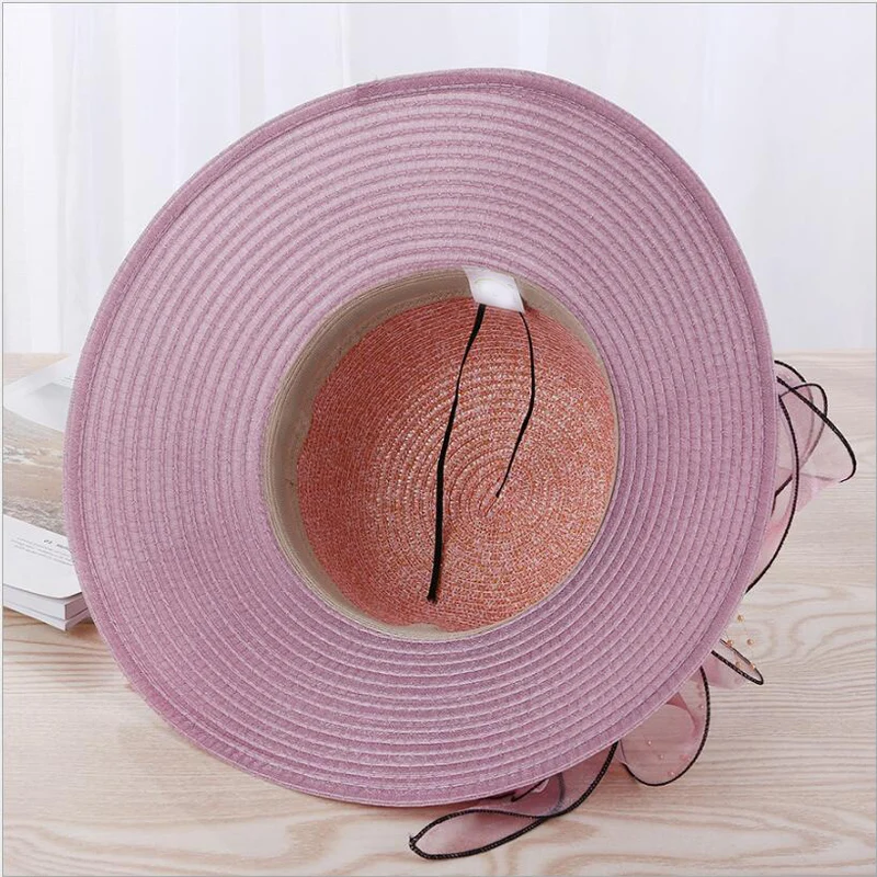 

Summer Ladies Hat Leisure Beach Women Sun Hat Elegant Wide Brim Hat Silk Flower Bucket Hat Casual Cap Female Fedora
