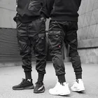 Джоггеры мужские в стиле хип-хоп, тактические штаны-карго в стиле Харадзюку, брюки-султанки с лентами, брюки чёрного цвета, на осень