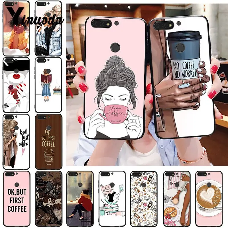 Чехол для телефона Yinuoda OK but First Coffee Girl Boss Huawei Honor 8A 8X 9 10 20 Lite 7A 5A 7C 10i 9X pro Play 8C|Бамперы|