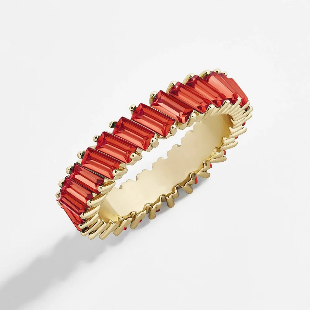 Gold Red Новое Женское кольцо с радужным фианитом в стиле бохо, цвета: золото, серебро, багет, кубический цирконий, обручальное кольцо вечности - Цвет основного камня: Gold Red