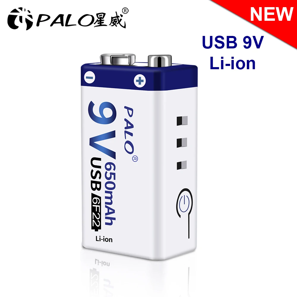 Литий ионный аккумулятор PALO 6f22 usb 9 В литий для термометра и