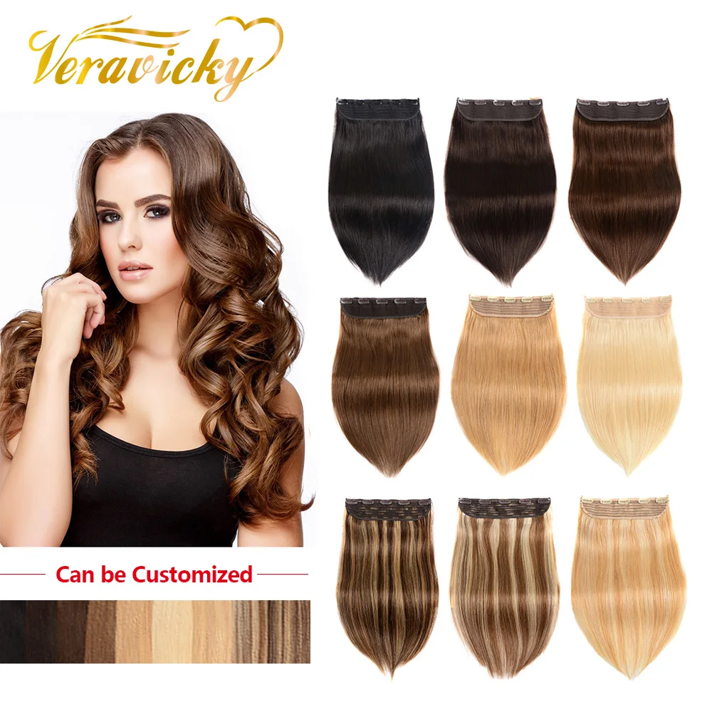 

80g-120g 14"-22" Machine Made Remy Hair One Piece Set 5 Clips in 100% Human Hair Extensions 1pcs Hair Brazilian Natural Straight