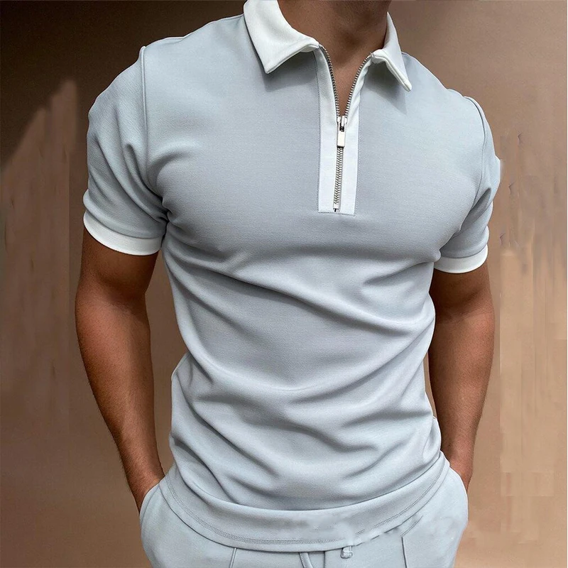 

Men's Polo Shirts Short Sleeve Summer 2021 Casual Turn-down Collar Zipper Solid Daily Short Sleeve Tops Men's Streetwear