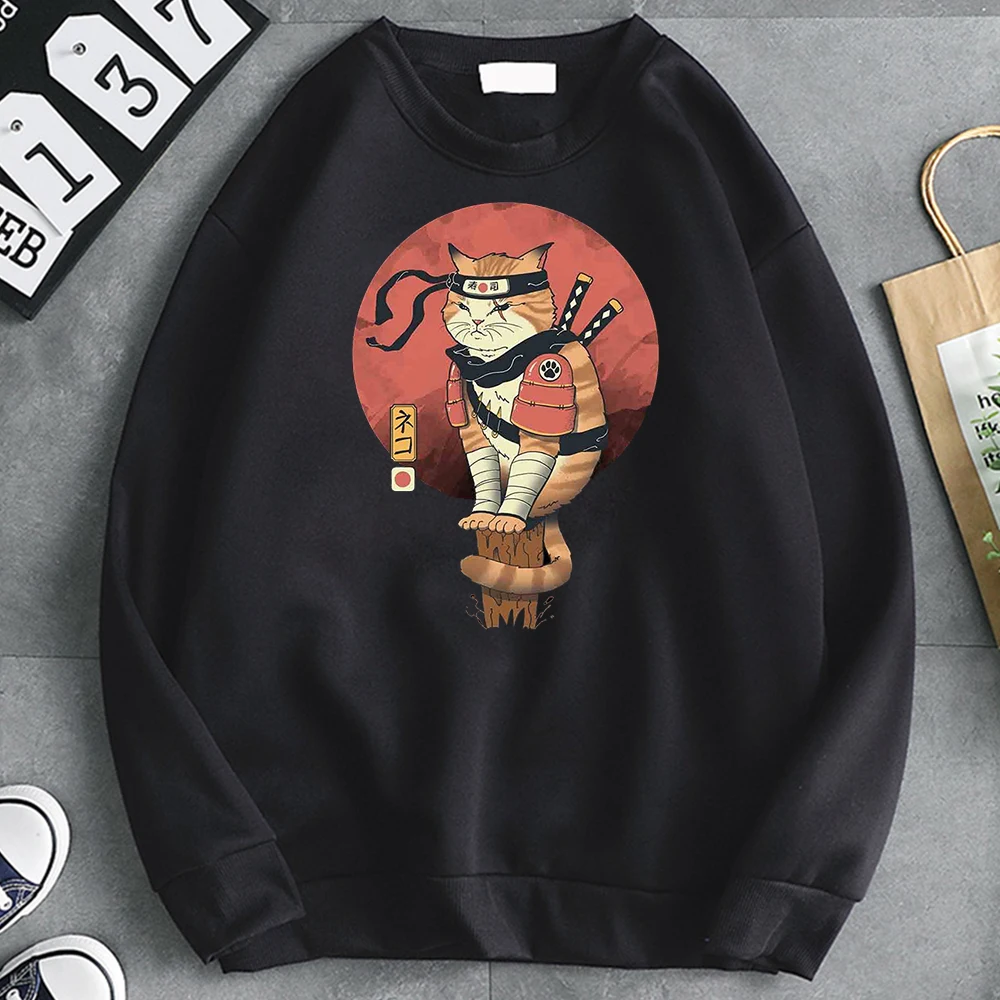 

Худи Ukiyoe мужское с забавным мультяшным принтом кошек, кофта с длинным рукавом и круглым вырезом в стиле K-POP, уличная одежда в стиле хип-хоп