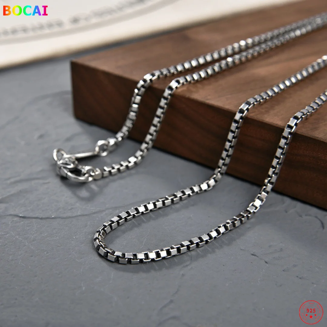 

S925 Sterling Silver Necklace Six Character Mantra Thai Silver Vajra Pestle 2.2mm Box- Chain Pure Argentum Men's Women's Amulet