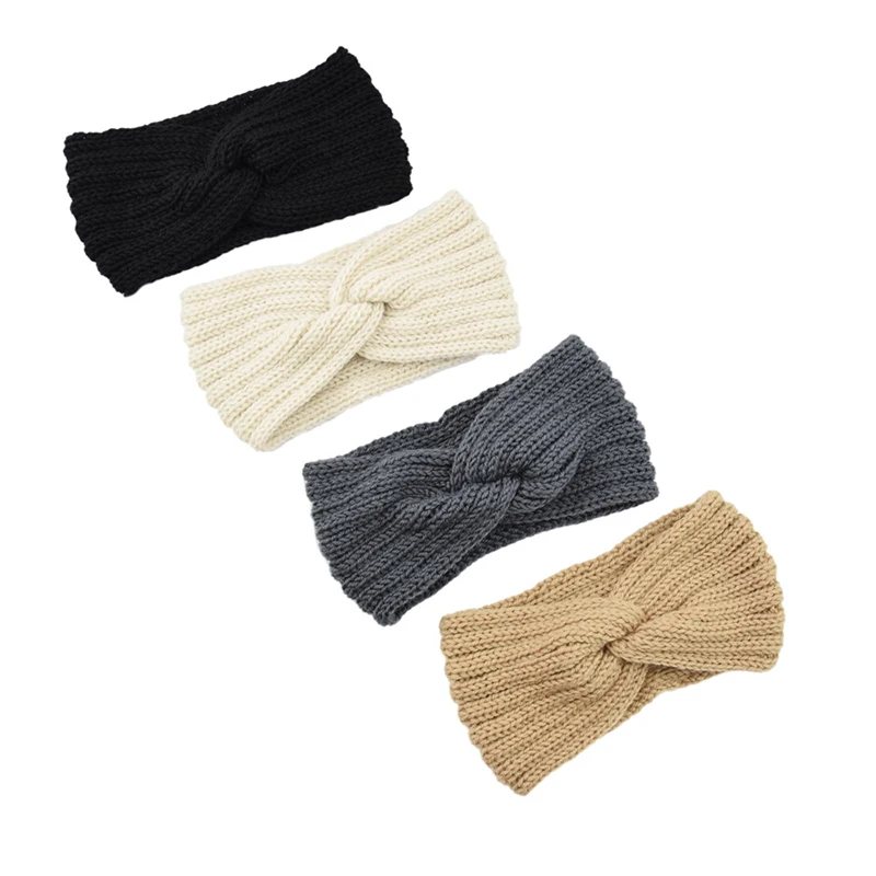

New Solid Crochet Knitting Woolen Headbands Winter Women Bohemia Weaving Cross Headbands Handmade Hairbands