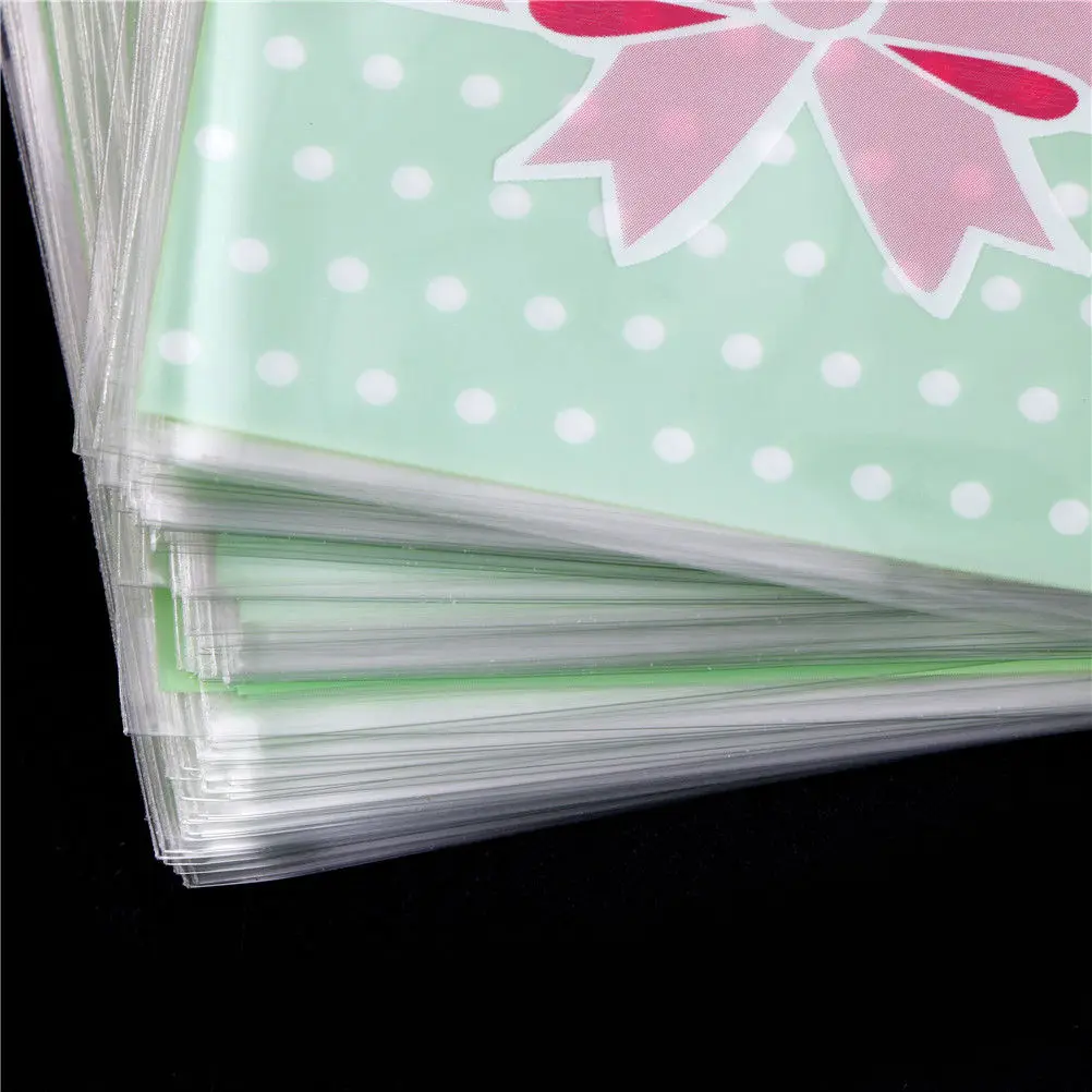 

100PCS Adhesive Cookies Bag DIY Sweet Bowknot Gift Bags For Christmas Wedding Party Candy Food Soap Packaging Bags 2 Colors