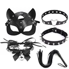 Эротические костюмы фетиш бондаж наборы кожаная маска кошки воротник кнут кляп рот флирт секс-игрушки для мужчин женщин 18 БДСМ аксессуары