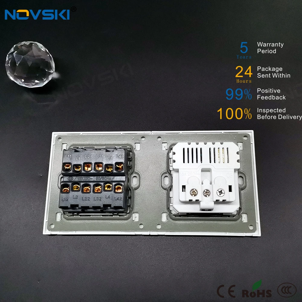 NOVSKI русские Хрустальные стеклянные розетки USB 2.1A 4 банды выключатель питания 16A EU