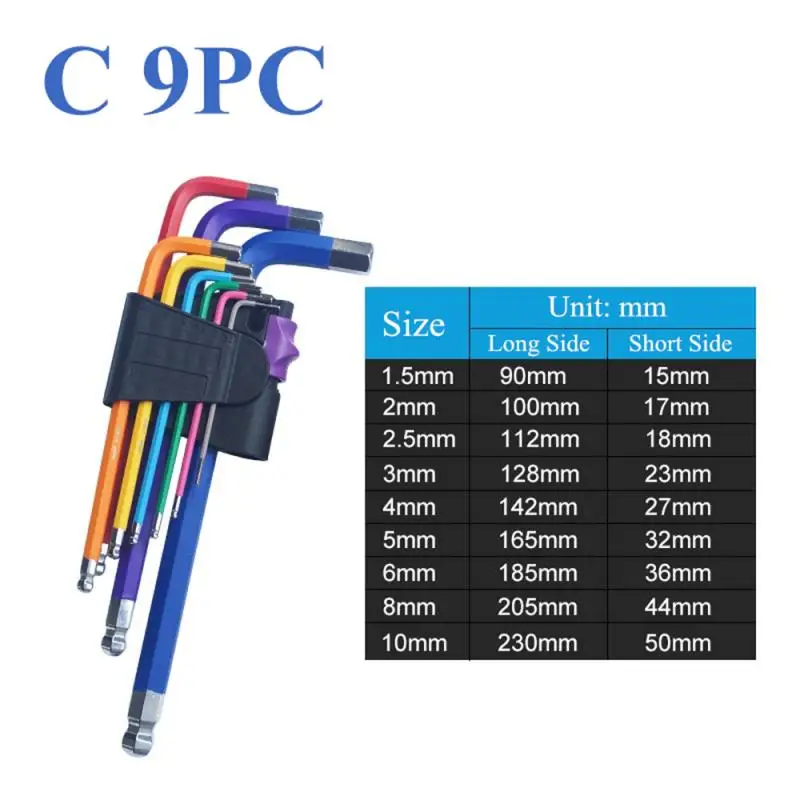 

9PCS L Type Wrench Ball End Long Arm Hex Key Allen Wrench Screwdriver Set Powerful Useful Repair Hand Tool Set