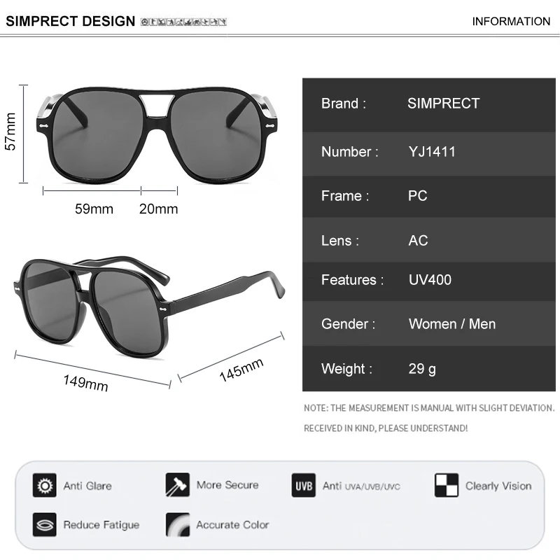 SIMPRECT Oversized Sunglasses Women 2021 Fashion Big Frame Square Sun Glasses Brand Designer Vintage Shades For Women Oculos