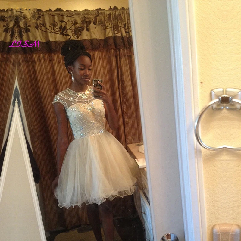 

Тюлевые короткие платья для девушек для встречи выпускников мини-платья для выпускного вечера с кристаллами и бисером вечерние платья с закрытыми рукавами и открытой спиной официальное платье