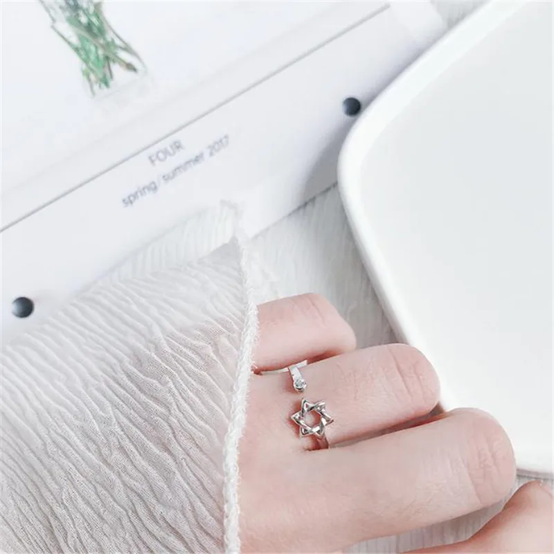 Женское кольцо с шестигранной звездой POFUNUO минималистичное цирконом ювелирное