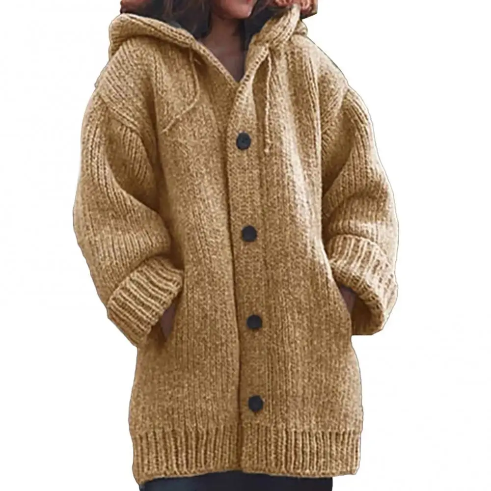 

Женский трикотажный кардиган с капюшоном и карманами