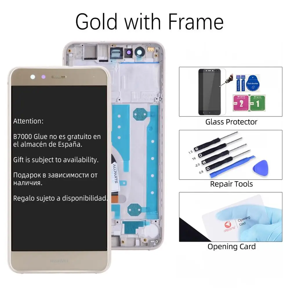 Исплей для HUAWEI P10 Lite Display LCD в сборе с тачскрином на рамке 5.2'' черный синий белый золото порошок Nova Lite lx1 lx2 WAS-LX1 - Цвет: Gold with Frame