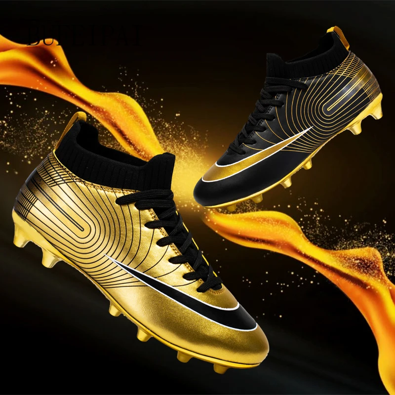 Online Sepatu Sepak Bola Pria Emas Sepatu Sepak Bola Pergelangan Kaki Tinggi Sepatu Sepak Bola Pria Groud Lembut Sepatu Kaus Kaki Botas De Futbol Latihan Cleat 2020
