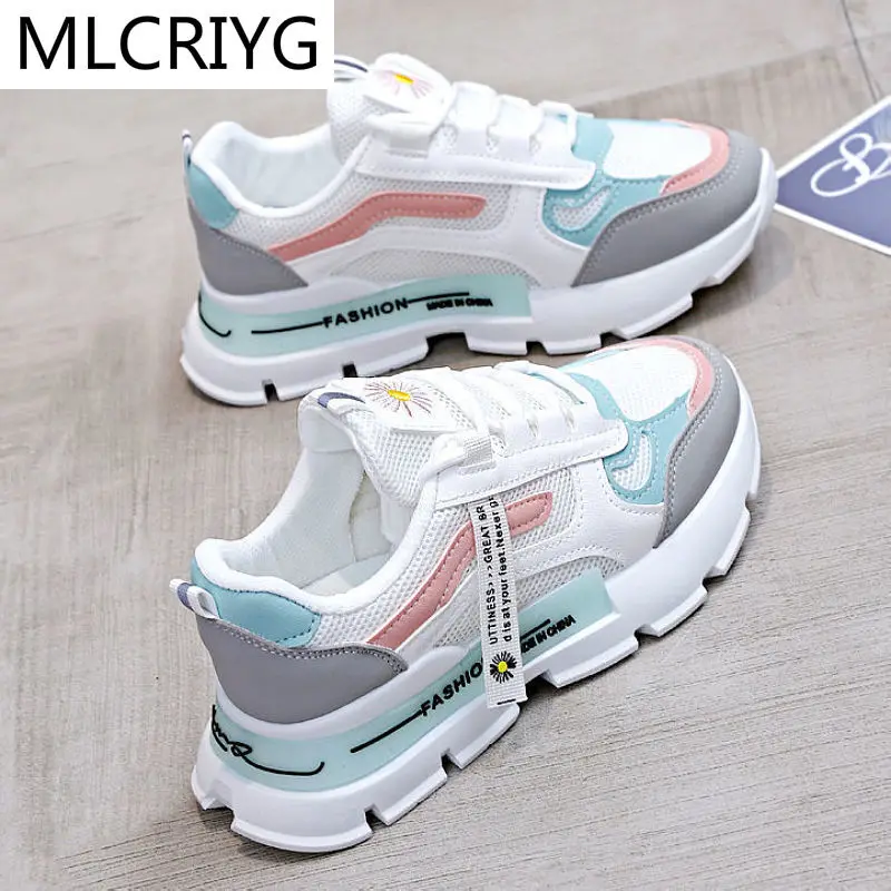 

Женские сетчатые кроссовки, удобные дышащие кроссовки на шнуровке, Нескользящие, повседневная обувь на осень, 2021