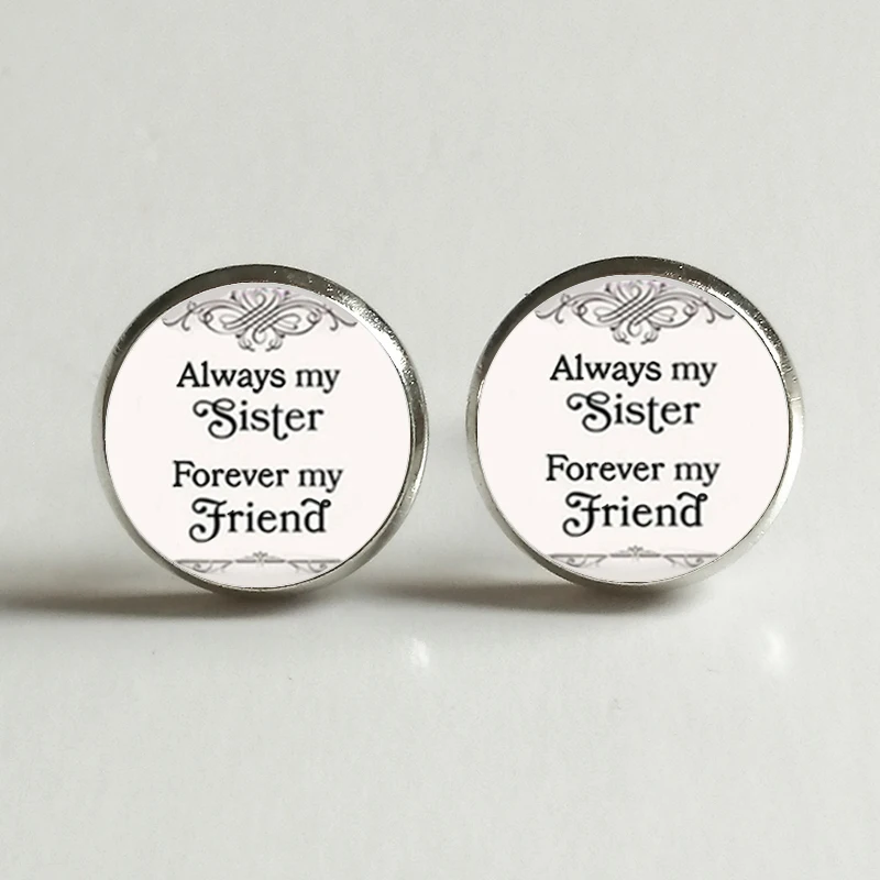 

Always my sister forever my friend Stud Earrings, earrings sister gift, friend initial birth stone personalized customization