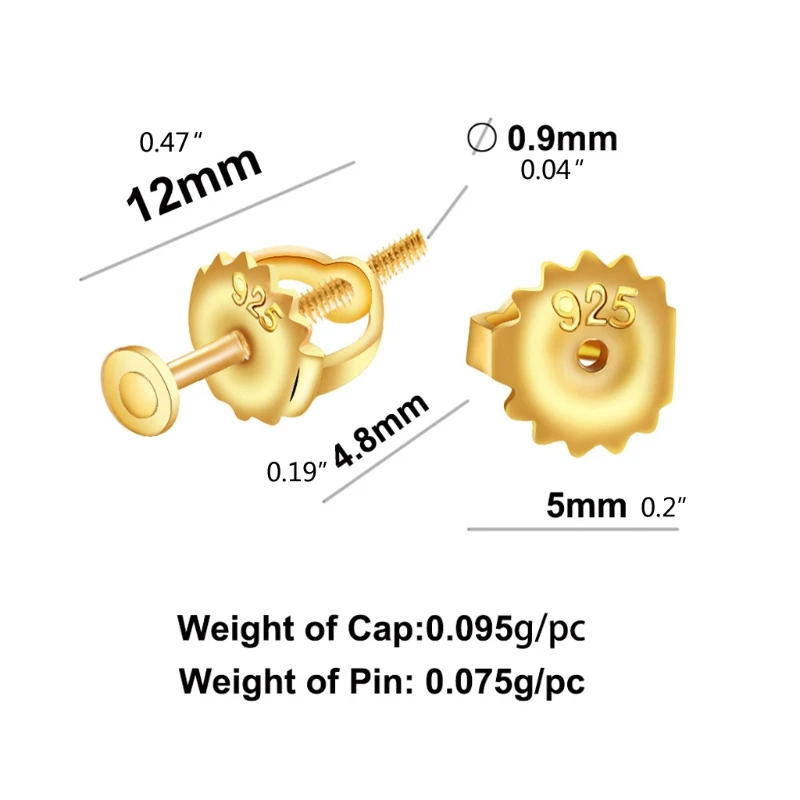 3 Pairs Brass Secure Screw on Earring Backs Replacement for Threaded Post Diamond Earring Studs Screwbacks Locking Backs images - 6