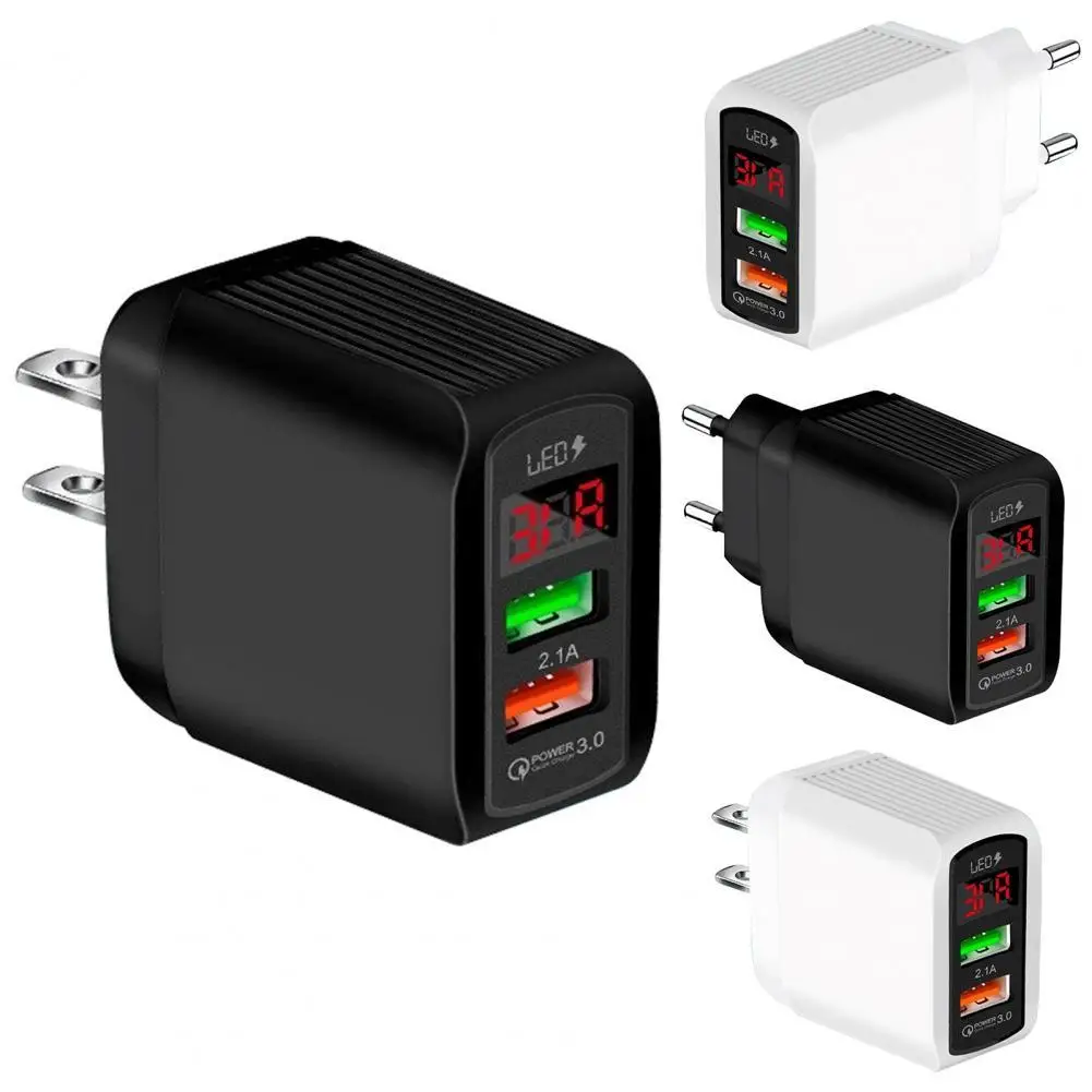 

Быстрое зарядное устройство для путешествий QC 3,0 с двумя USB-портами и цифровым дисплеем, зарядное устройство для быстрой зарядки телефона, а...