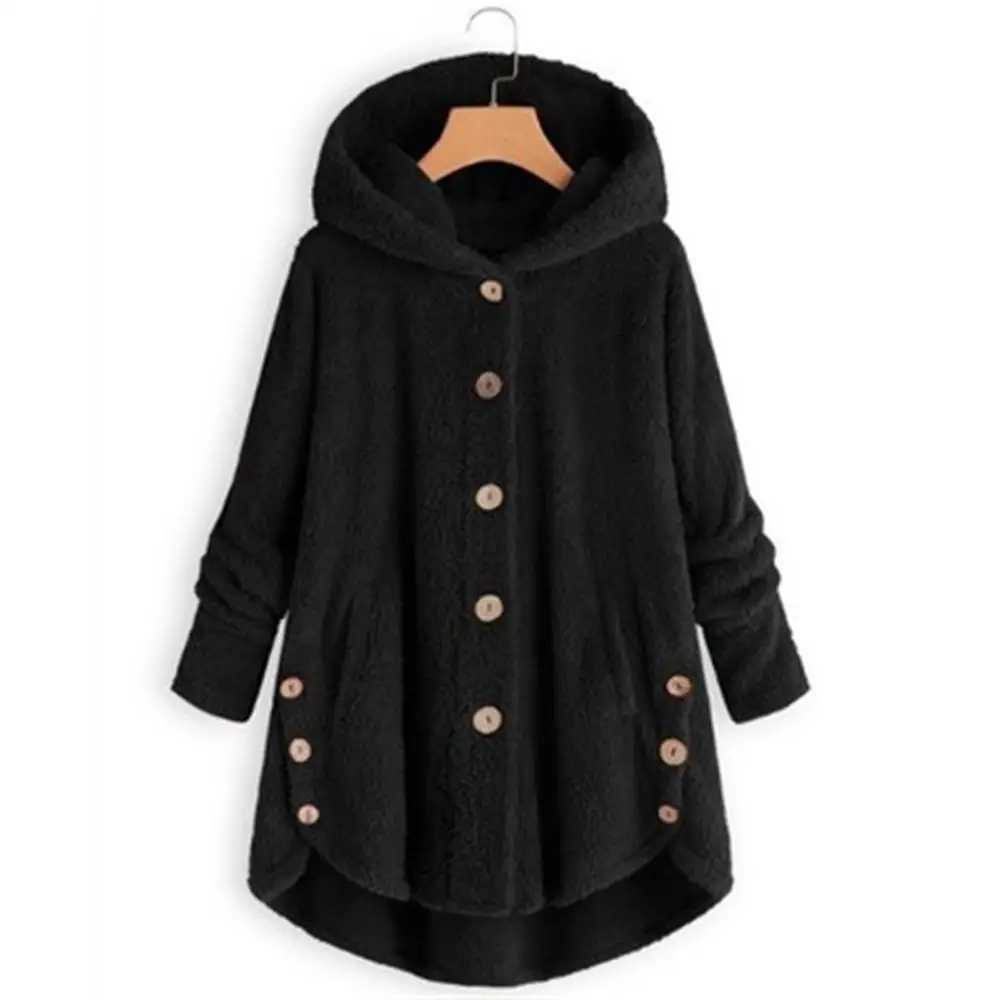 Women's Sweater And Turtleneck Fashion Button Coat Fluffy Tail Tops Hooded Loose warms Feminino |