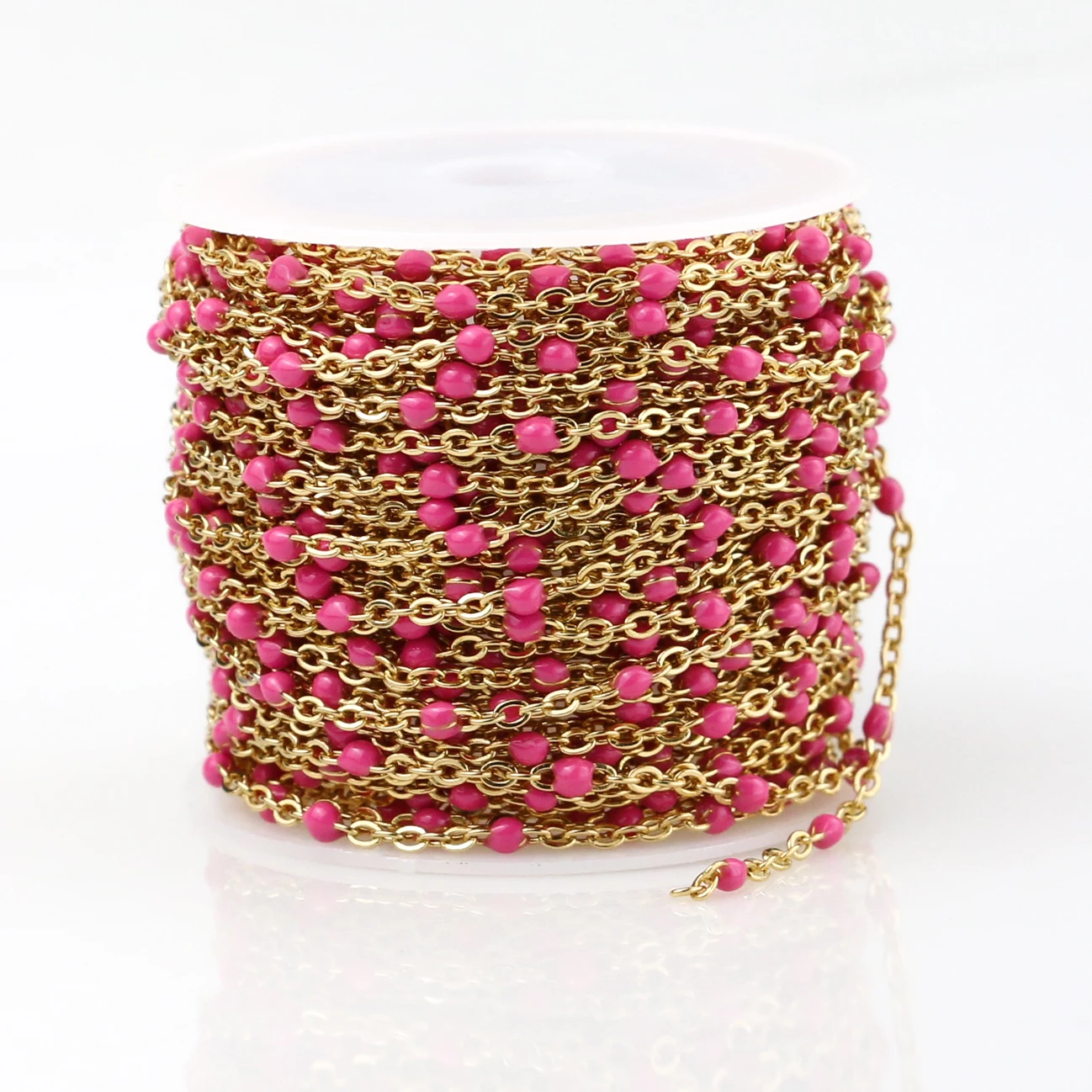 Gold Pink 2 мм ширина нержавеющей стали золото/стальные цепи ювелирные изделия DIY эмаль овальный шар бисерная цепь для женщин ожерелье Браслеты ножной браслет - Цвет: Gold Pink