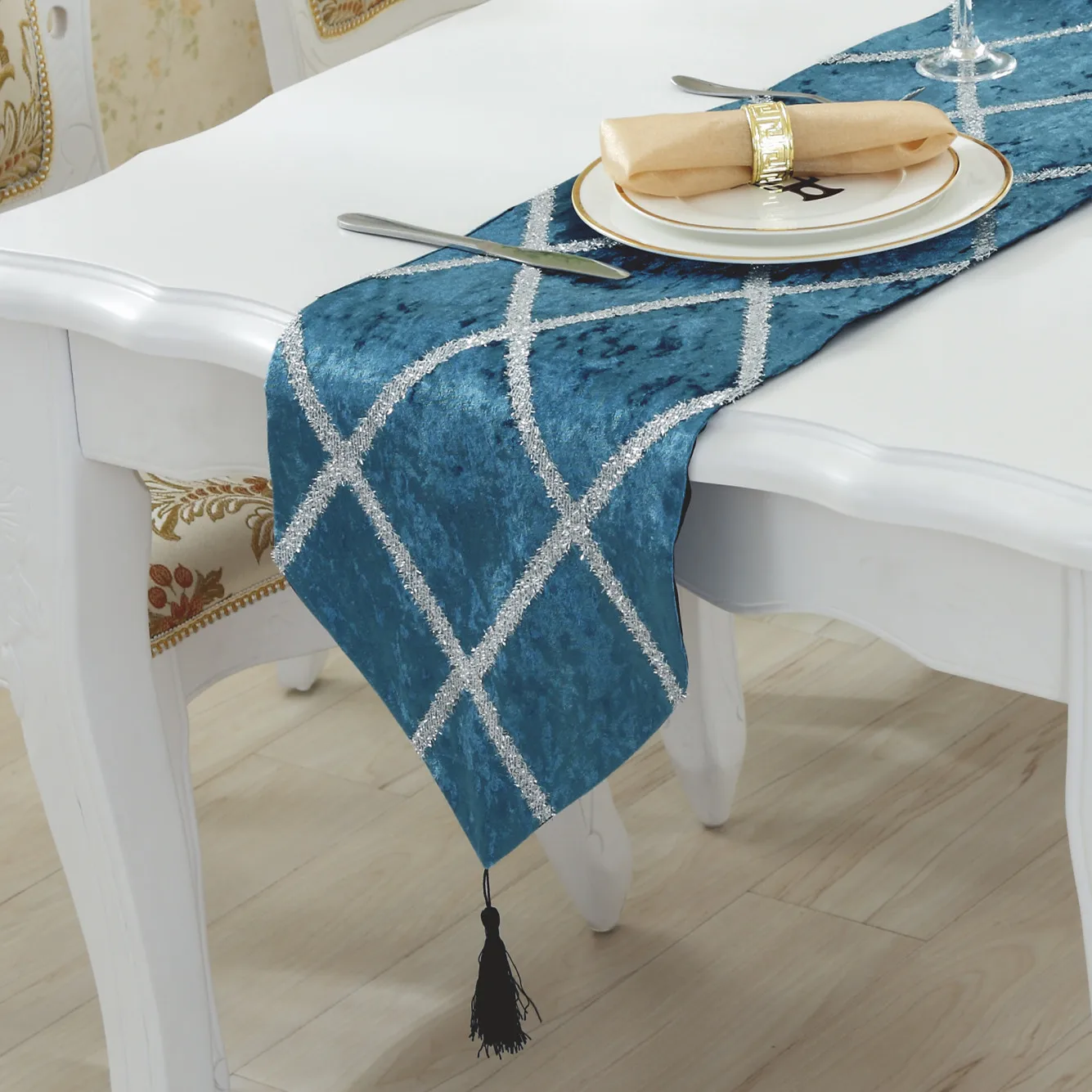 

Chinese Table Flag Tablecloth Coffee Table Flag European Jacquard Wedding Venue Decoration Table Table Flag Tassel Table Runner