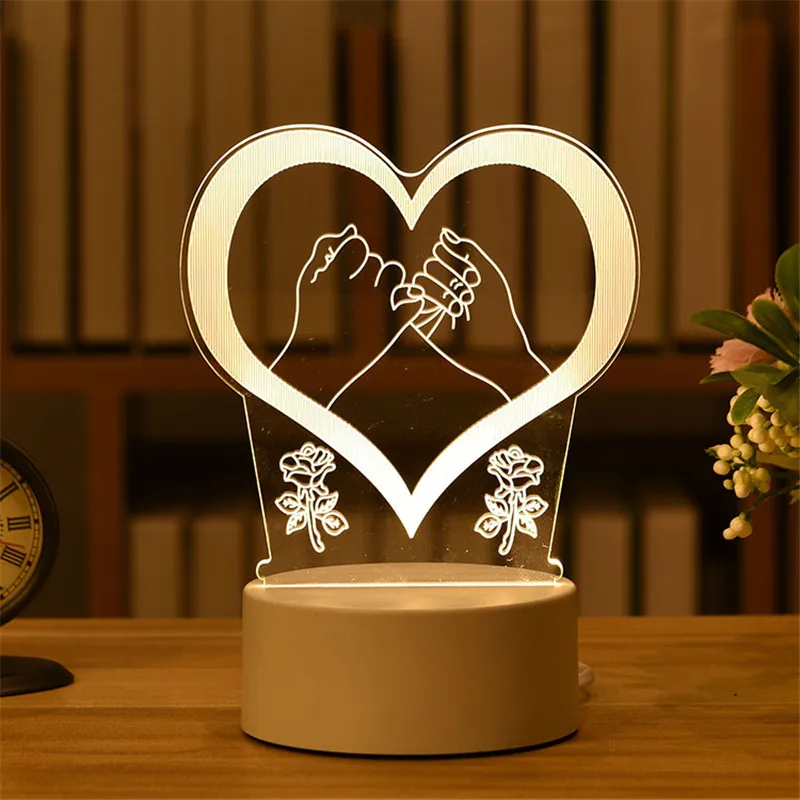 

3D Acrylic LED Night Light Romantic Love Heart/bear/rabbit Decorativ Room Table Lamp Wife/Children Birthday/Valentine's Day Gift