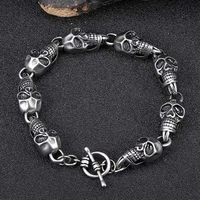 11mm men bracelets jewelry silver color stainless steel skull bracelet curb cuban link chain punk male accessories gift gl0025