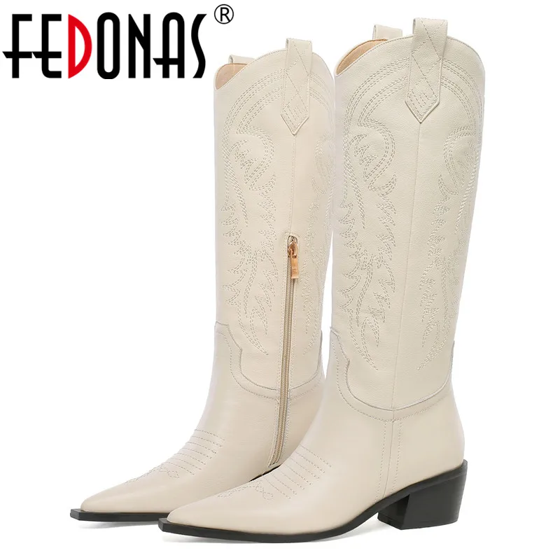 Женские сапоги до колена FEDONAS теплые Клубные из натуральной кожи для езды на