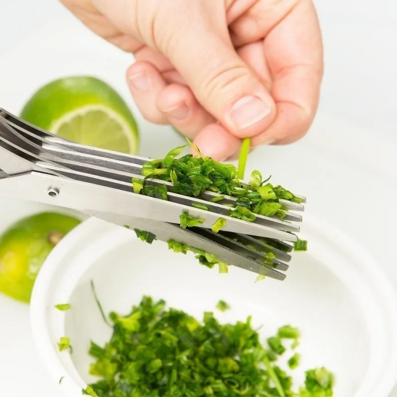 

Minced 5 Blades Stainless Steel Kitchen Scissors Herb Cutter Shredded Rosemary Scallion Chopped Tool Cut 2021