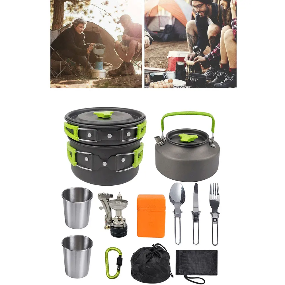 

Camping Cookware Set Picnic Stove Set Outdoor Cook Set Picnic Ultralight Fold Cookware Teapot Pan for Cooking Green