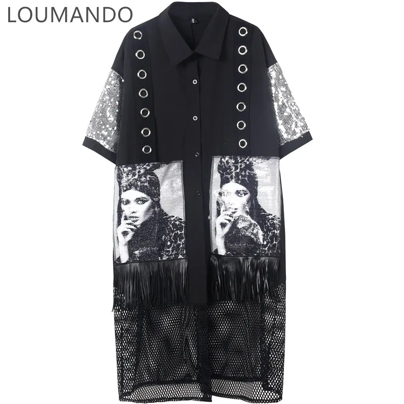 

Женское прямое платье-рубашка, с сеткой, с кисточками, в Корейском стиле, свободного покроя, большого размера, 2021