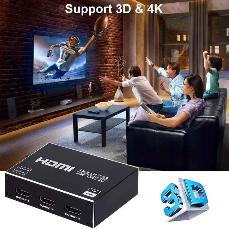 HDMI-Совместимость 1 4 сплиттер 1x3 в 3 выход поддержка 4k 60 Гц HDCP 3D 1080P Разрешение |