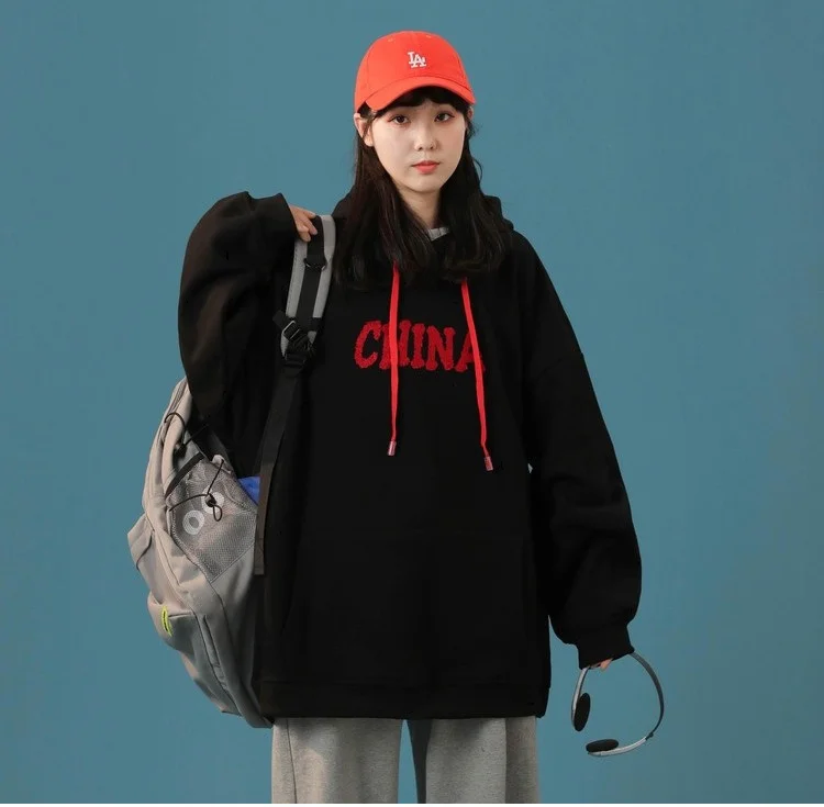 Национальный Модный свитер с капюшоном для студенток Свободное пальто в