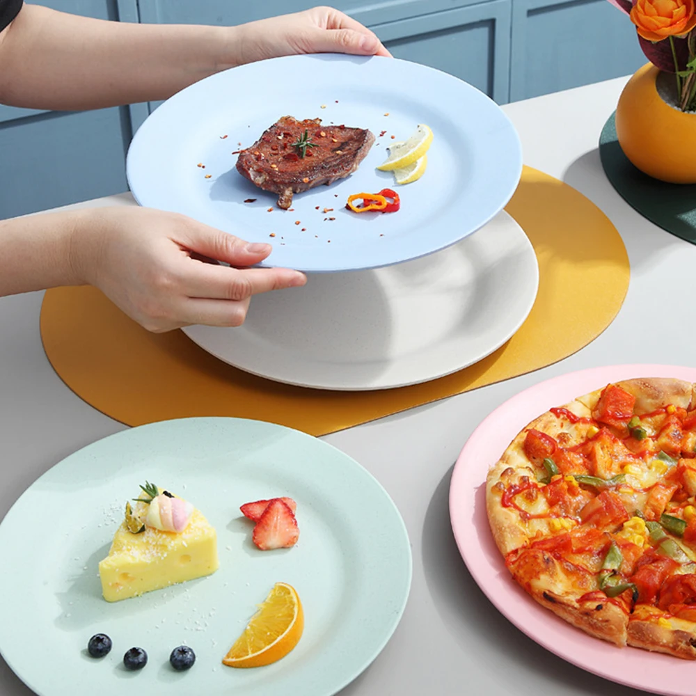 

4P 25cm Dinner Plate Steak Dishes Large Pasta Plates Lightweight Wheat Straw Salad Dinnerware Reusable Fiber Dessert Tableware
