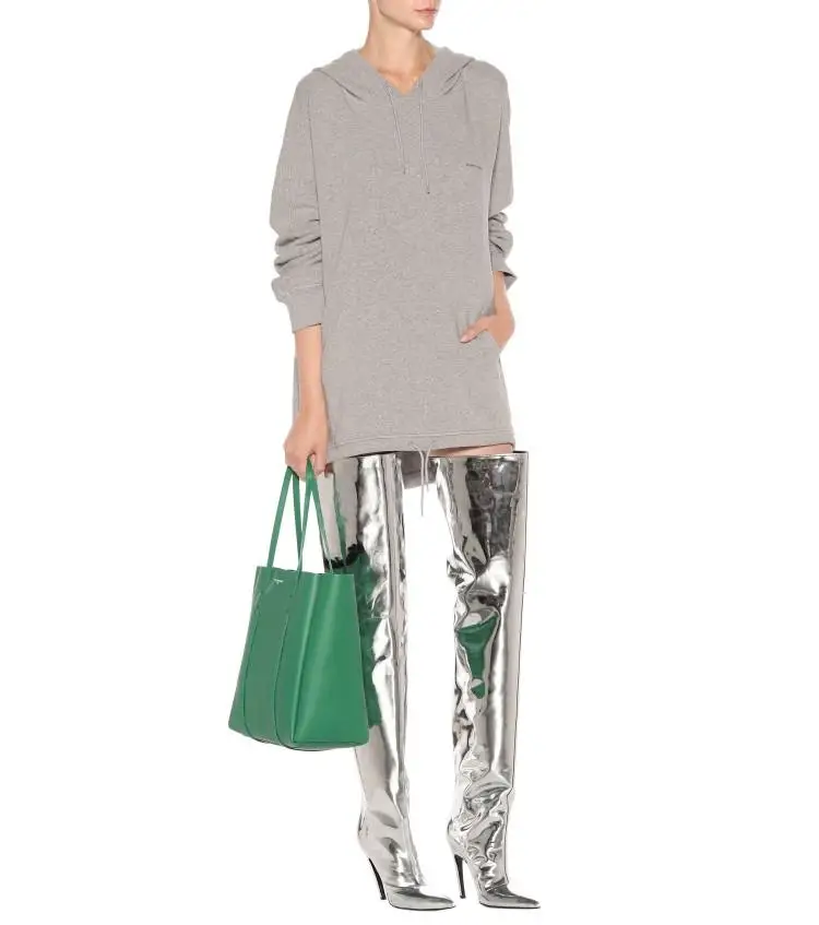 

Fashion Sliver Patent leather Over The Knee Boots Women Sexy Runway Stiletto High Heels Shoes Pointed Toe Shoes for Women Winter