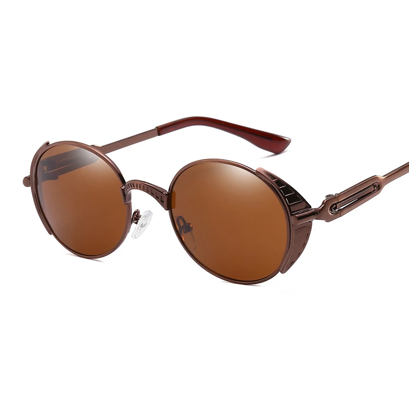 

Brown Color Men Round Metal Steampunk Sunglasses Side Shield Steam Punk Goggles Vintage Eyewear Women Retro Sun Glasses UV400
